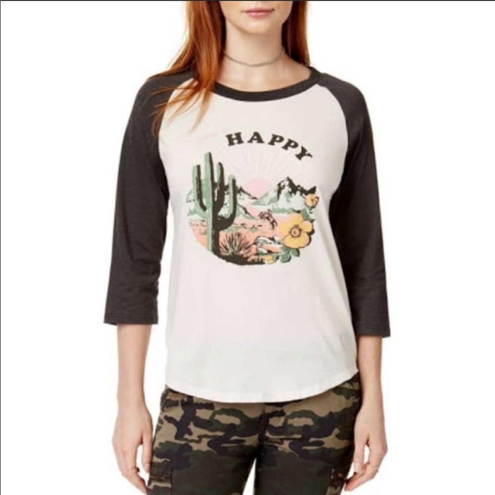 ⛱️🔥Ban.do - Cream Welcome to Happy 3/4 Raglan Tee - L & XXL